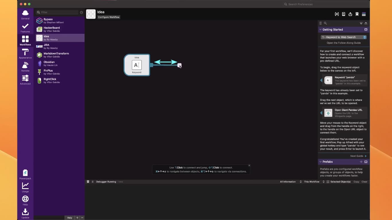 How to add an argument to a workflow in Alfred screenshot