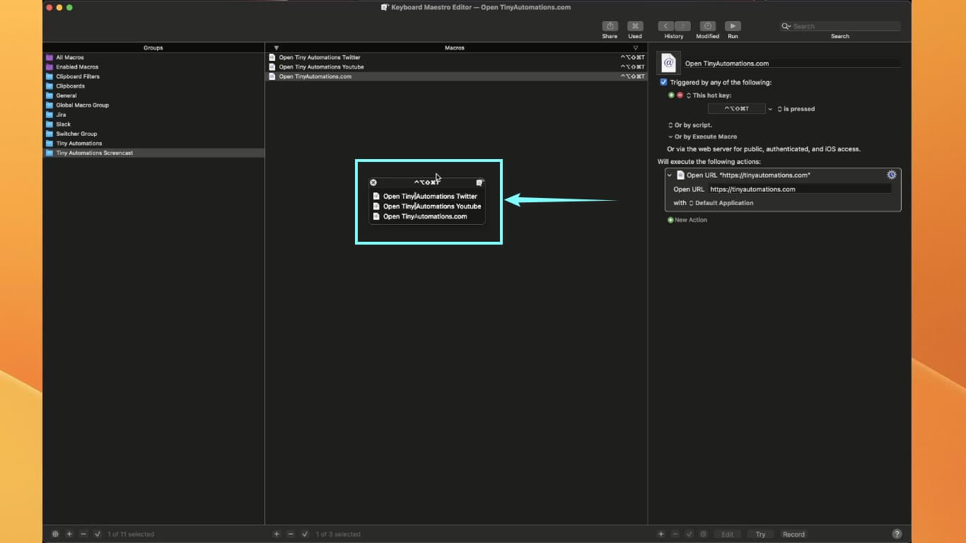 Keyboard Maestro conflict palette screenshot