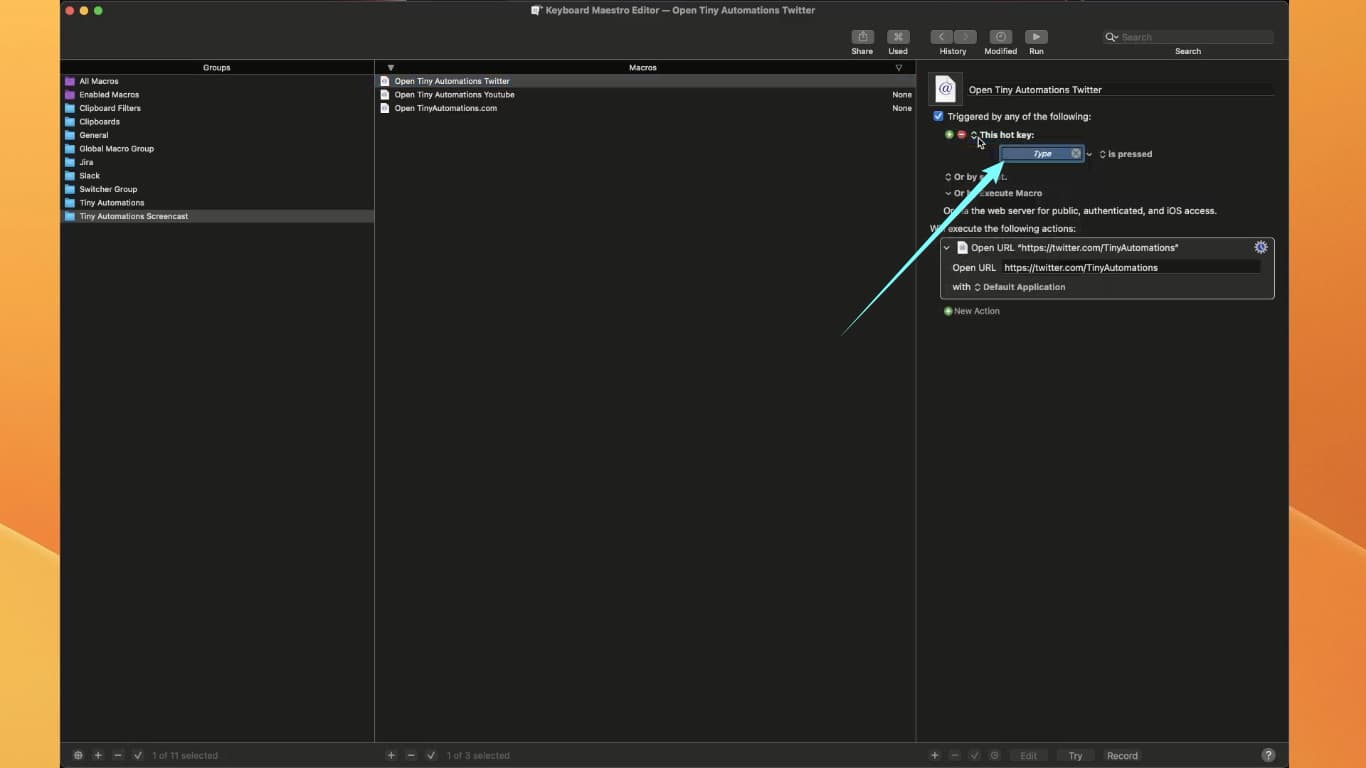 How to assign a hot key trigger in Keyboard Maestro