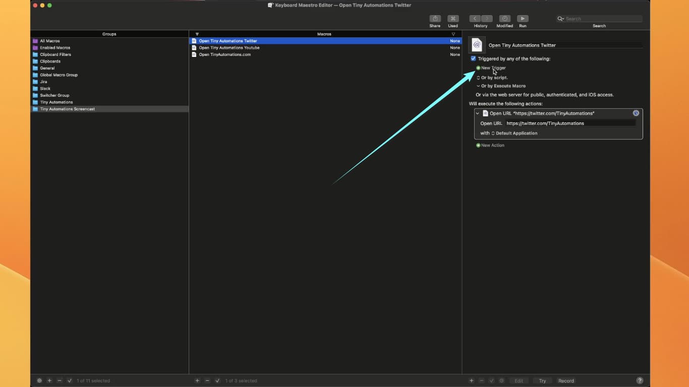 New trigger tool in Keyboard Maestro